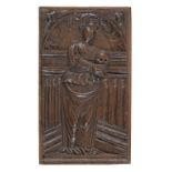 A carved oak panel, Northern French, circa 1550, St. Catherine
