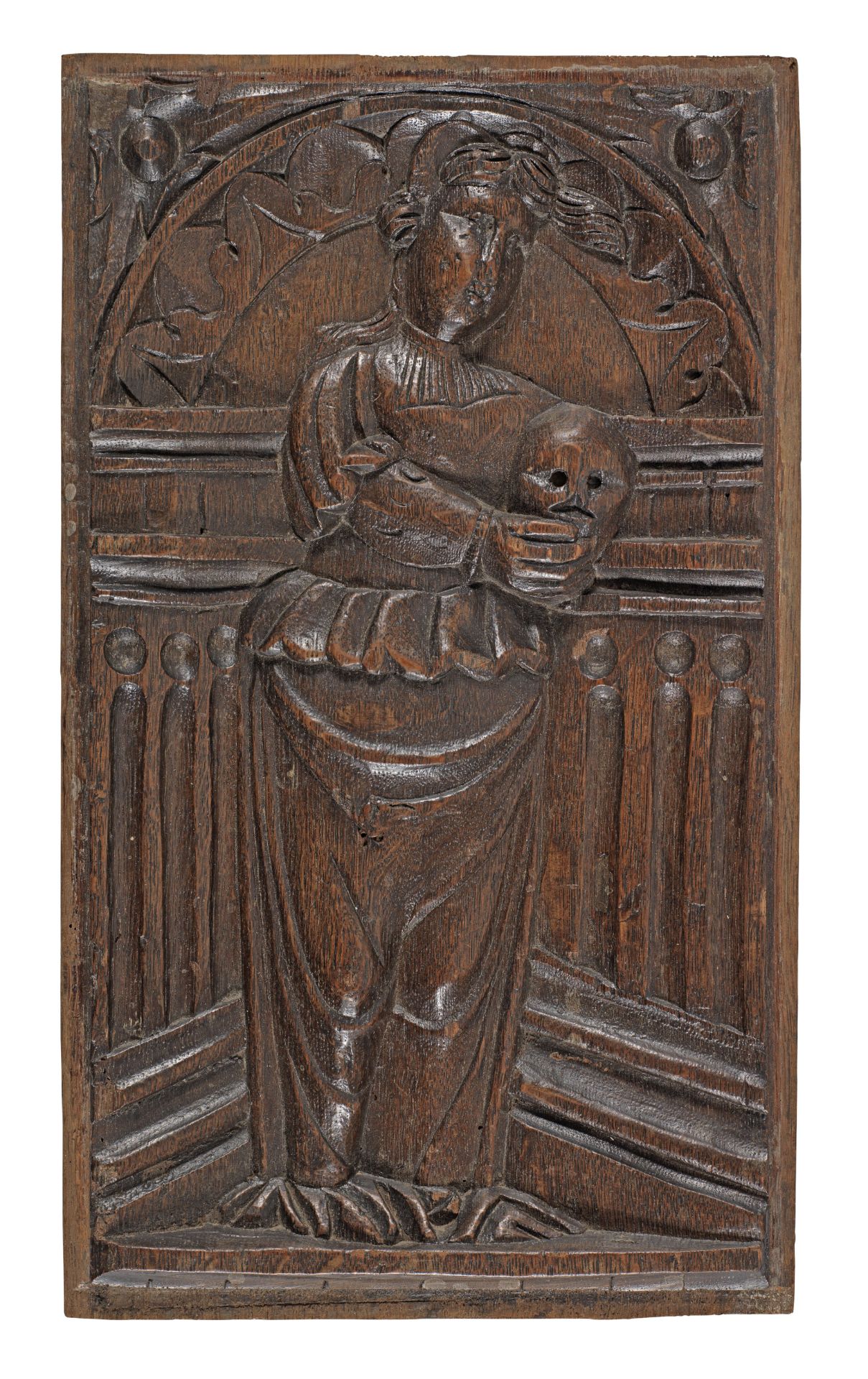 A carved oak panel, Northern French, circa 1550, St. Catherine