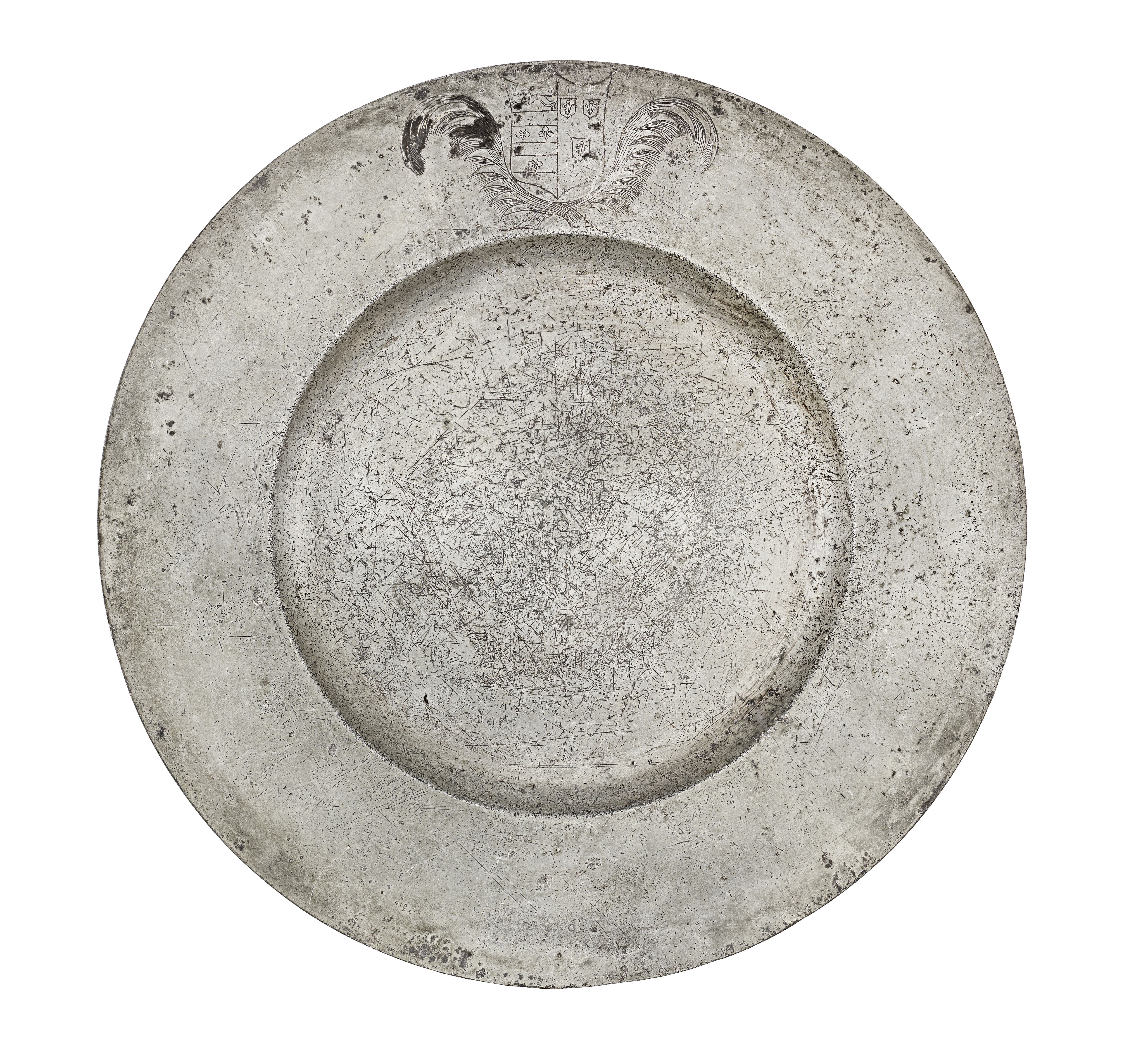 An impressive Charles II pewter broad rim charger, circa 1670