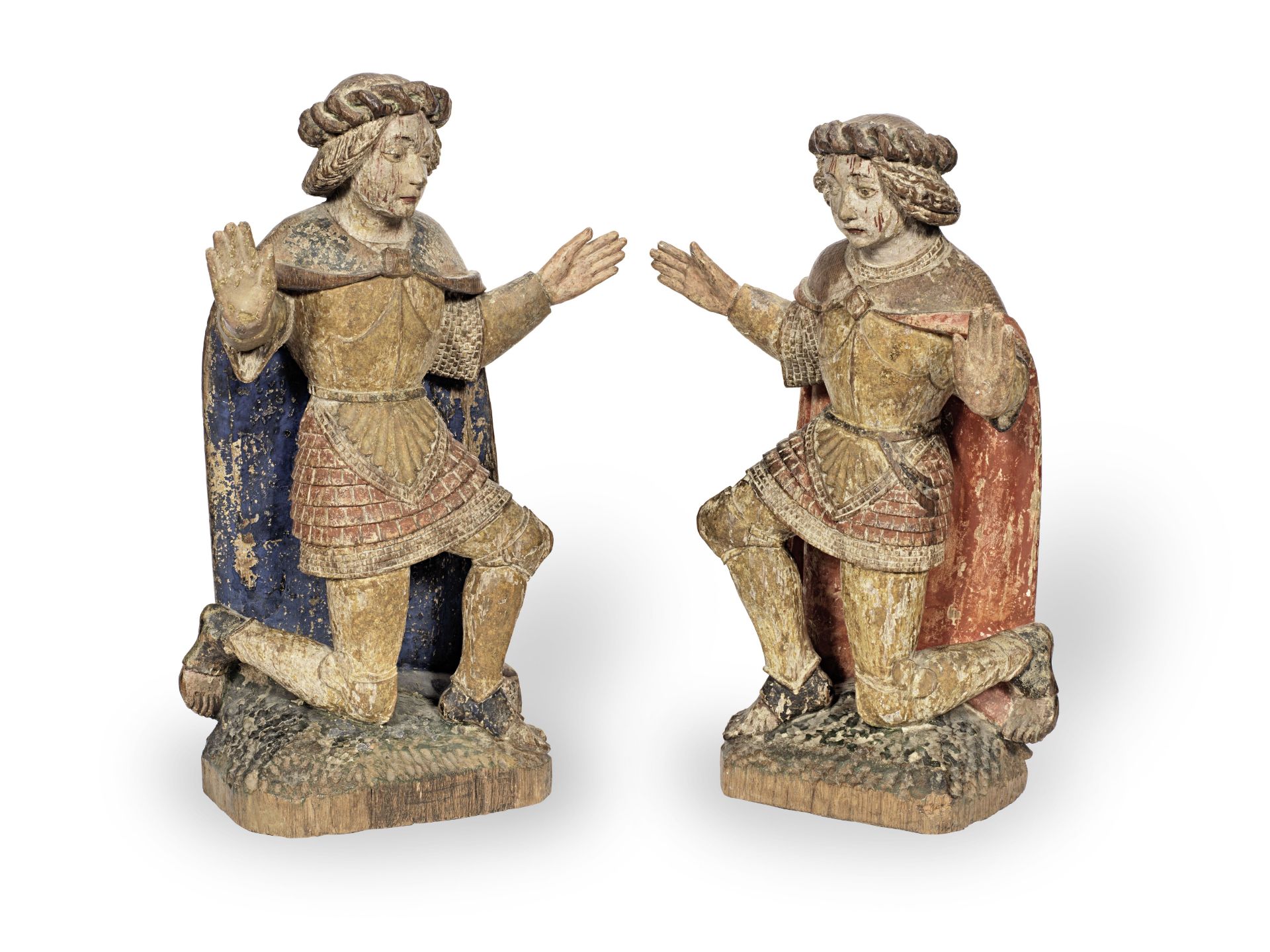 A good pair of late 15th/early 16th century polychrome-decorated oak sculptures (2)