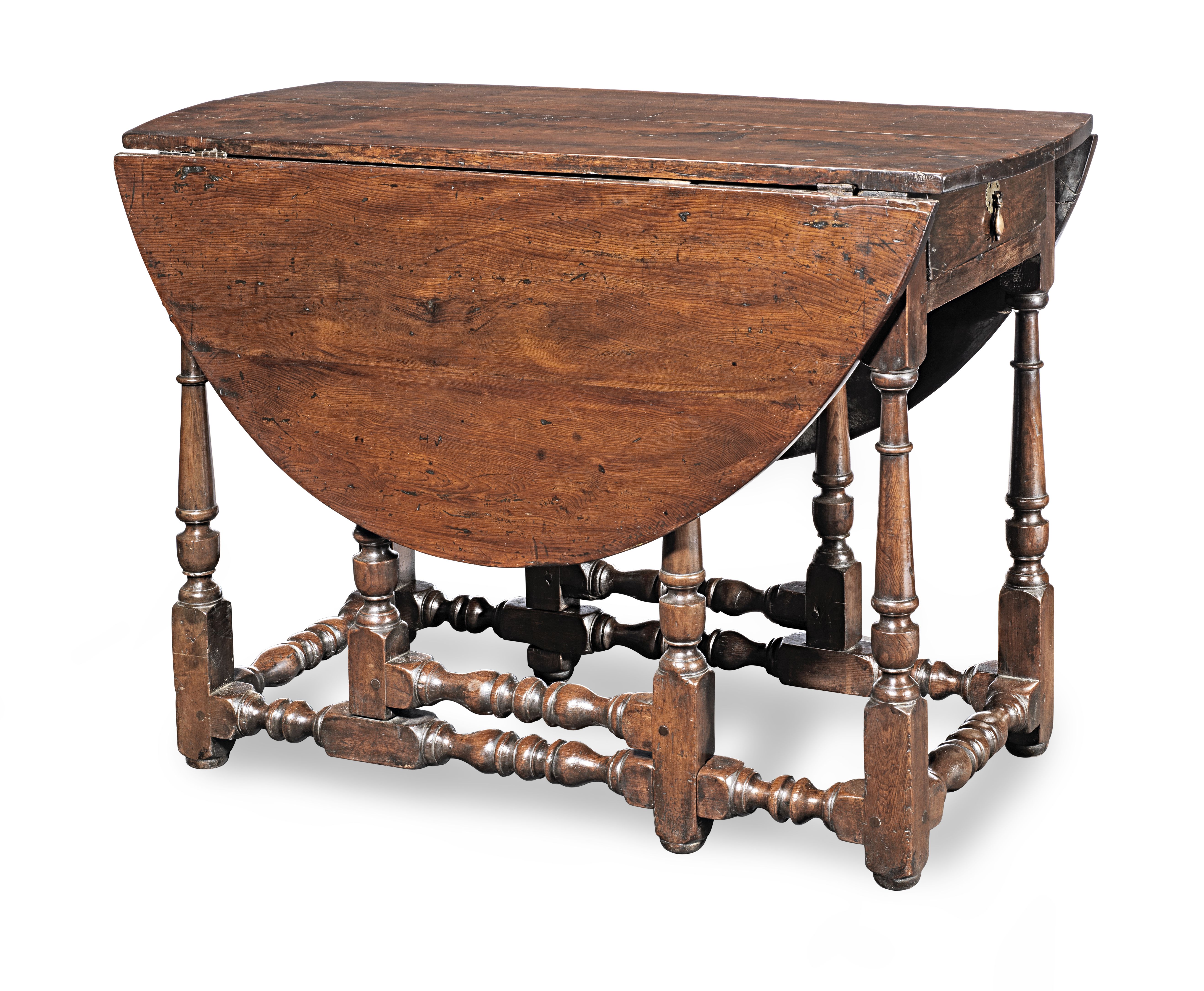 A joined solid-yew gateleg table, English, circa 1700