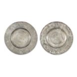 An impressive pair of Charles II pewter broad rim chargers, circa 1670 (2)