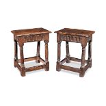 A pair of Charles I style yew-wood joint stools (2)