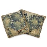 A large pair of cushions made from 17th century verdure tapestry, Flemish (2)