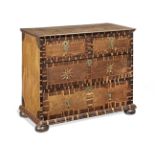 An unusual early 18th century oak, fruitwood, laburnum, inlaid and scumble-painted chest of drawe...