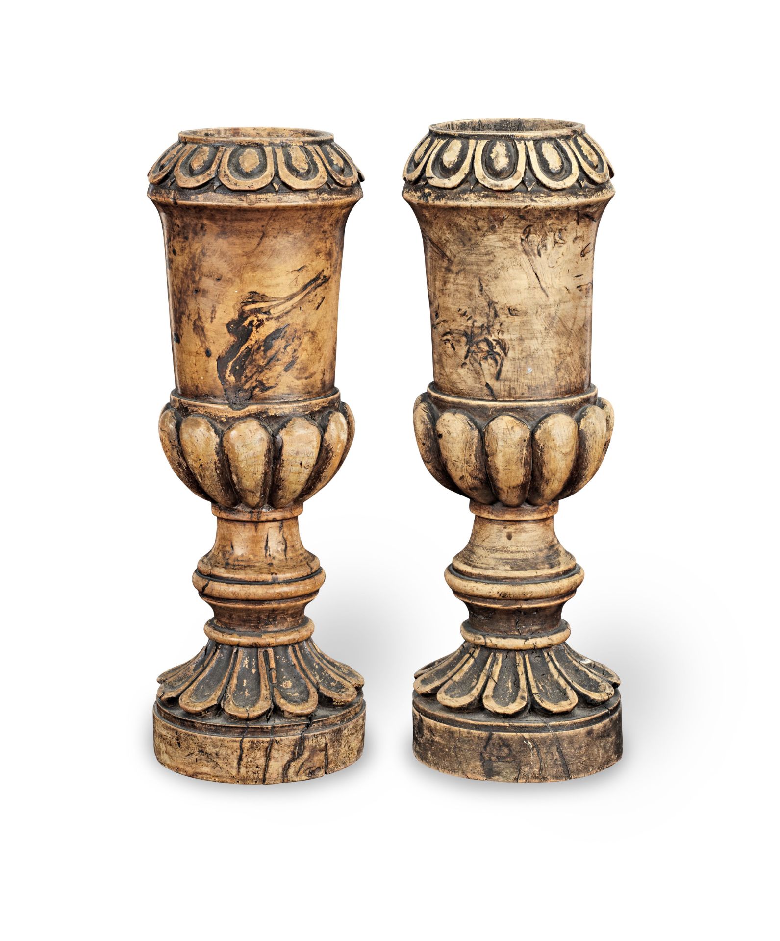 A pair of walnut spill vases (2)