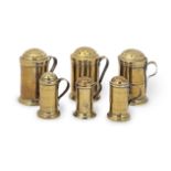 A collection of six George II/George III sheet brass muffineers, or casters, circa 1740-70, in th...