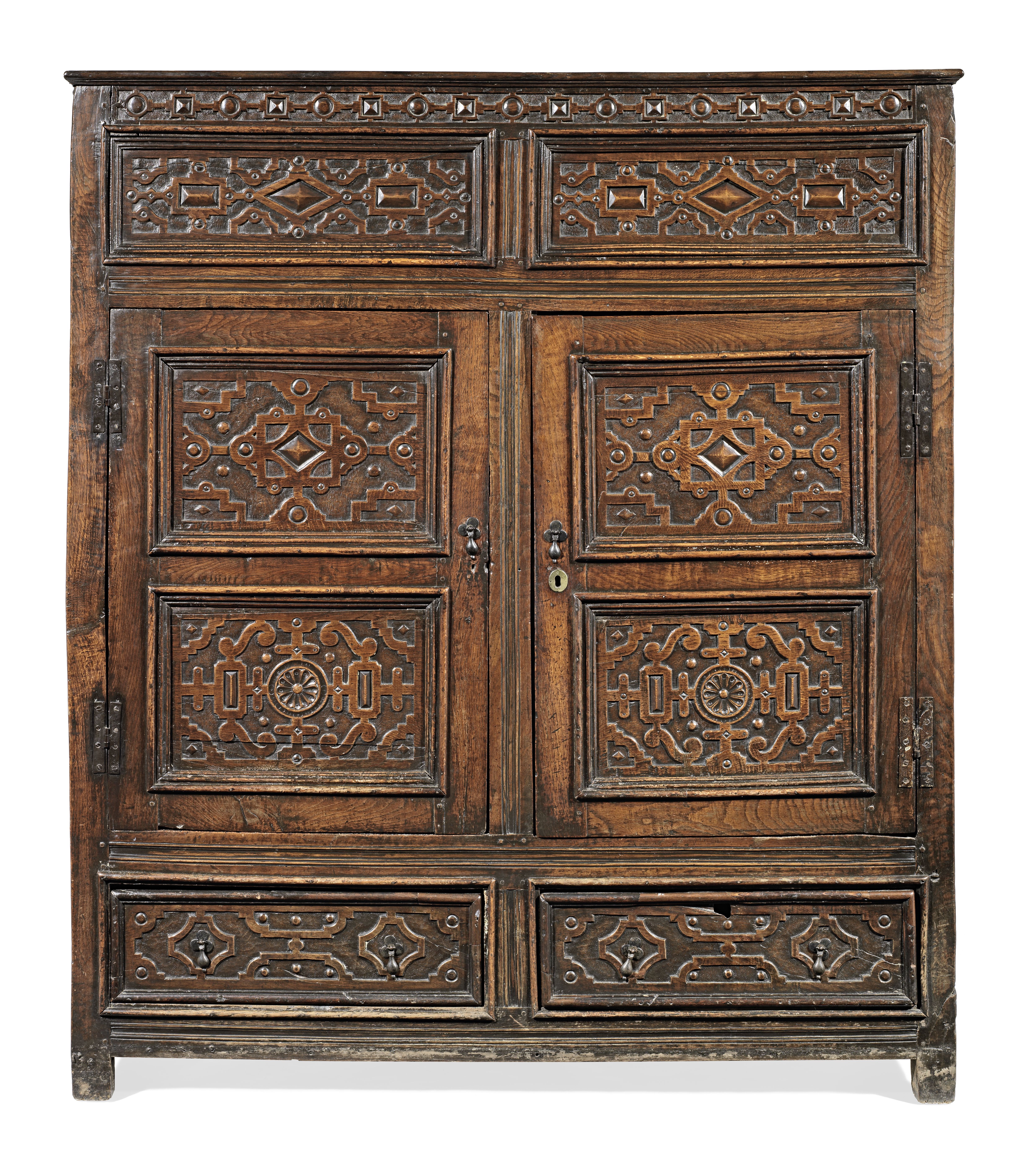 A Charles I joined oak livery cupboard, circa 1640