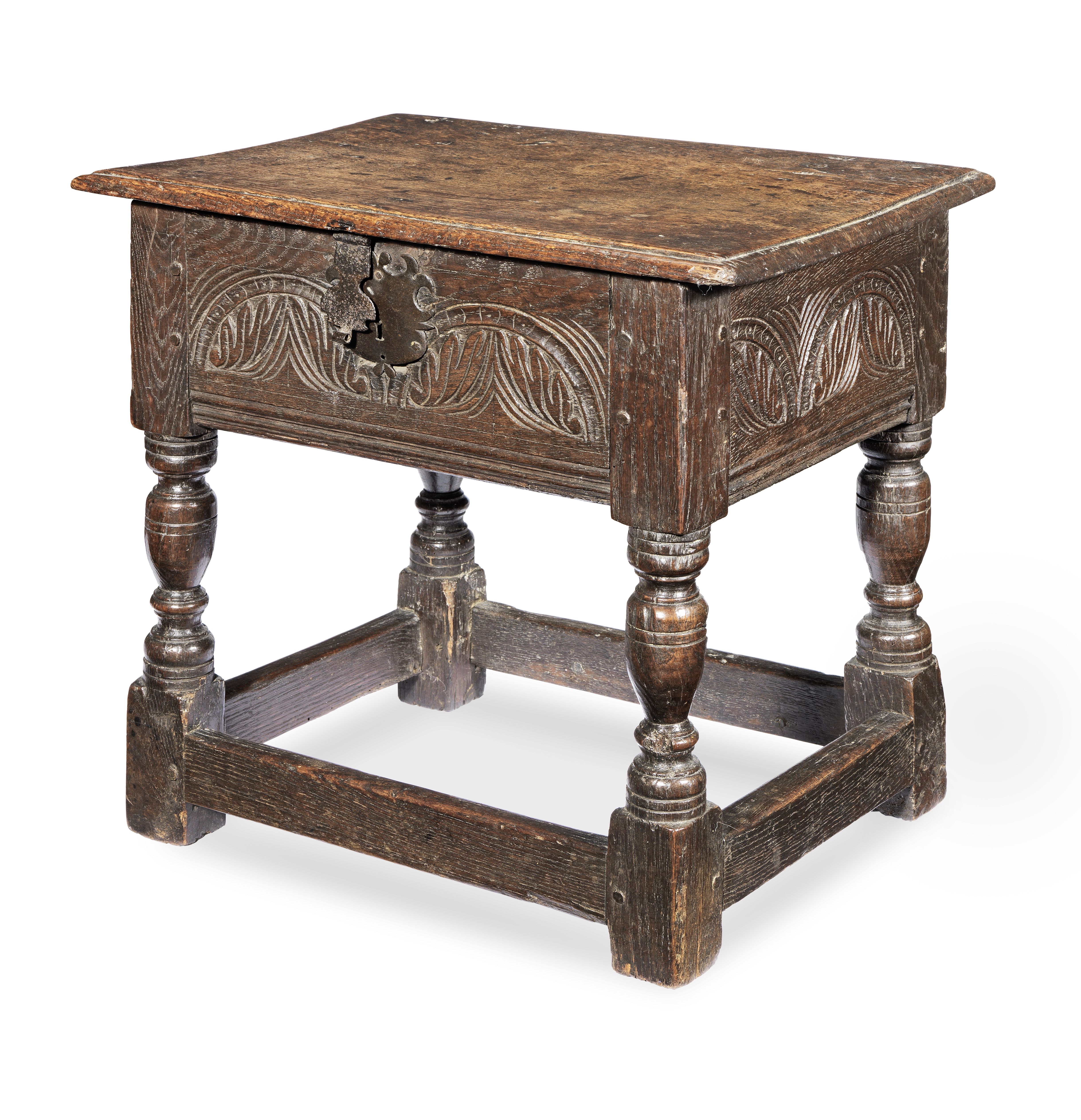 A rare Charles I joined oak box-stool, circa 1640