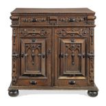 A Charles II joined oak enclosed chest of drawers, circa 1660 In the Anglo-Dutch manner