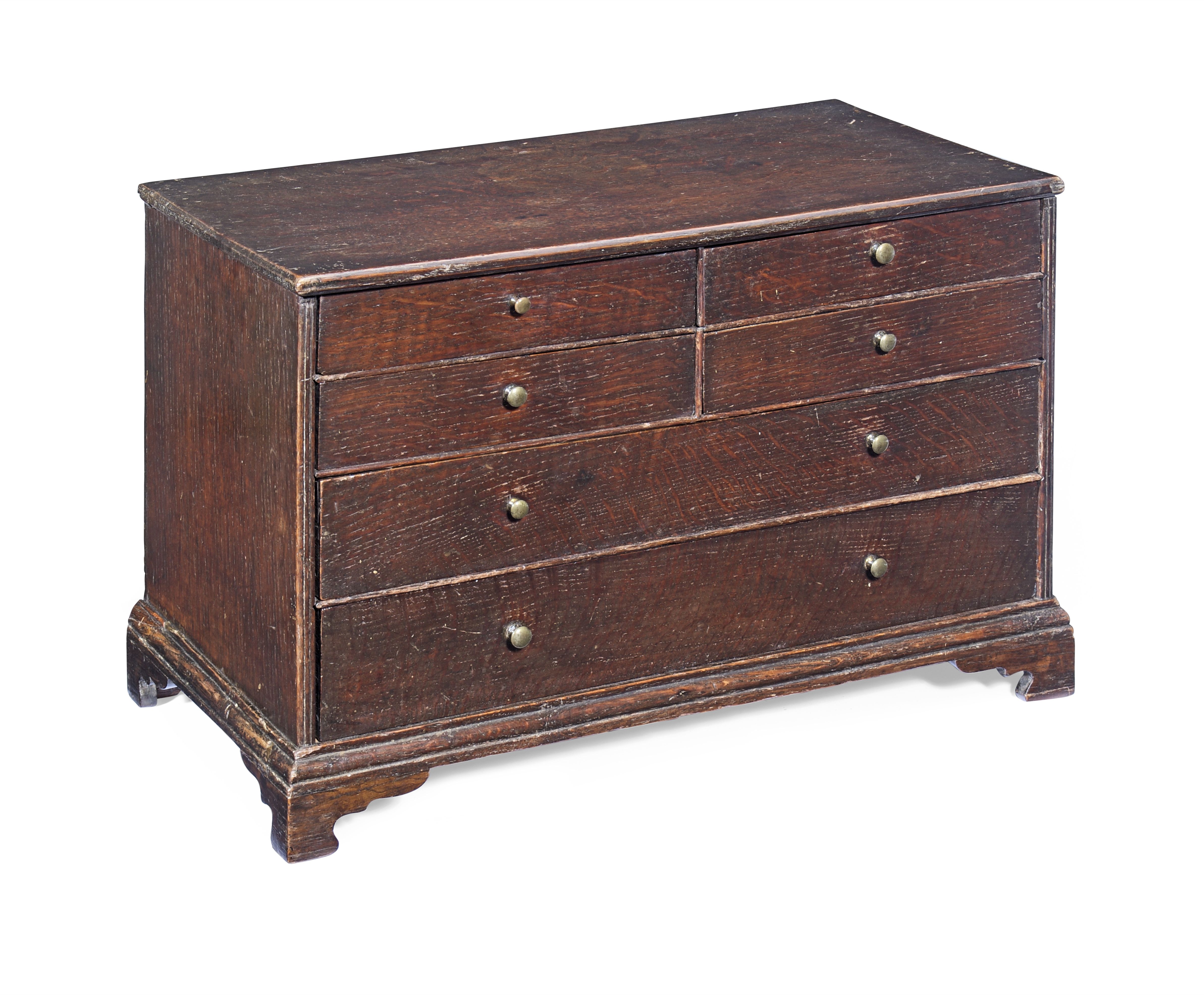 A small George I oak table-top chest of drawers, circa 1720
