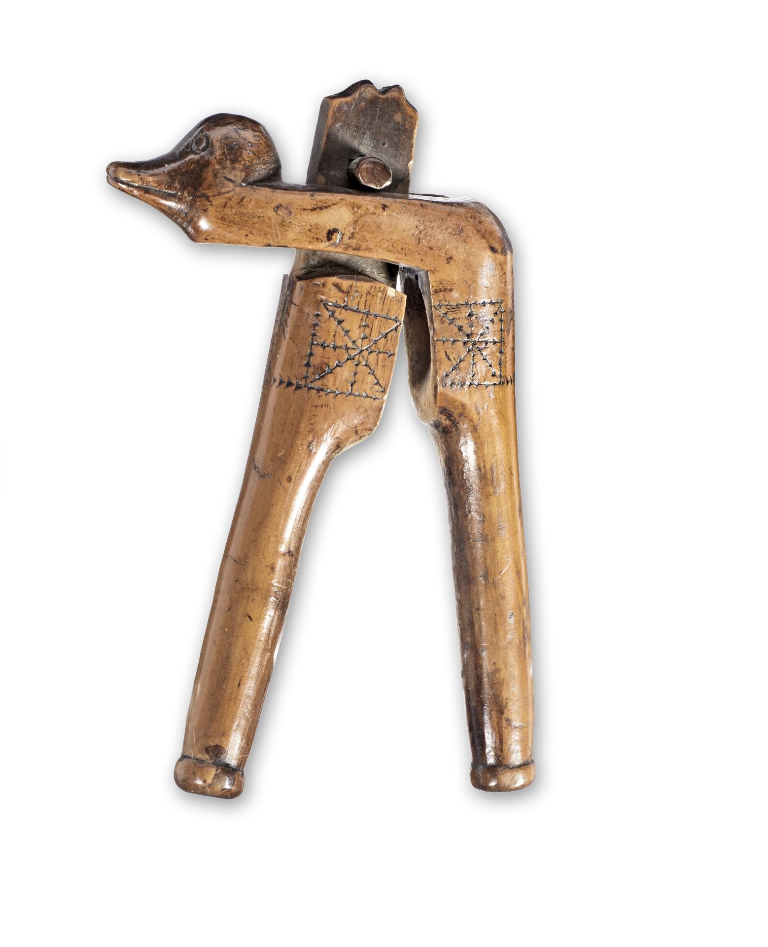 An early to mid-18th century boxwood lever-action nutcracker, circa 1720-50
