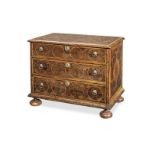 A small William & Mary olive-wood oyster-veneered, walnut and fruitwood chest of drawers, circa 1700