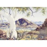 Albert Namatjira (Australian, 1902-1959) A ghost gum on Washwood Stn. (Mt. Bowman) near Haasts Bl...