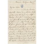 RIGBY (CHRISTOPHER PALMER) - INDIA Autograph letter signed ('C.P. Rigby'), to Mr. Bates, 2 May 18...