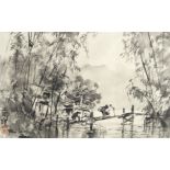 Ran In-Ting (Lan Yinding) (Taiwanese, 1903-1979) Bamboo by the river, Formosa