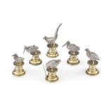 A cased set of six Edwardian silver game bird menu holders William Edward Hurcomb, London 1909