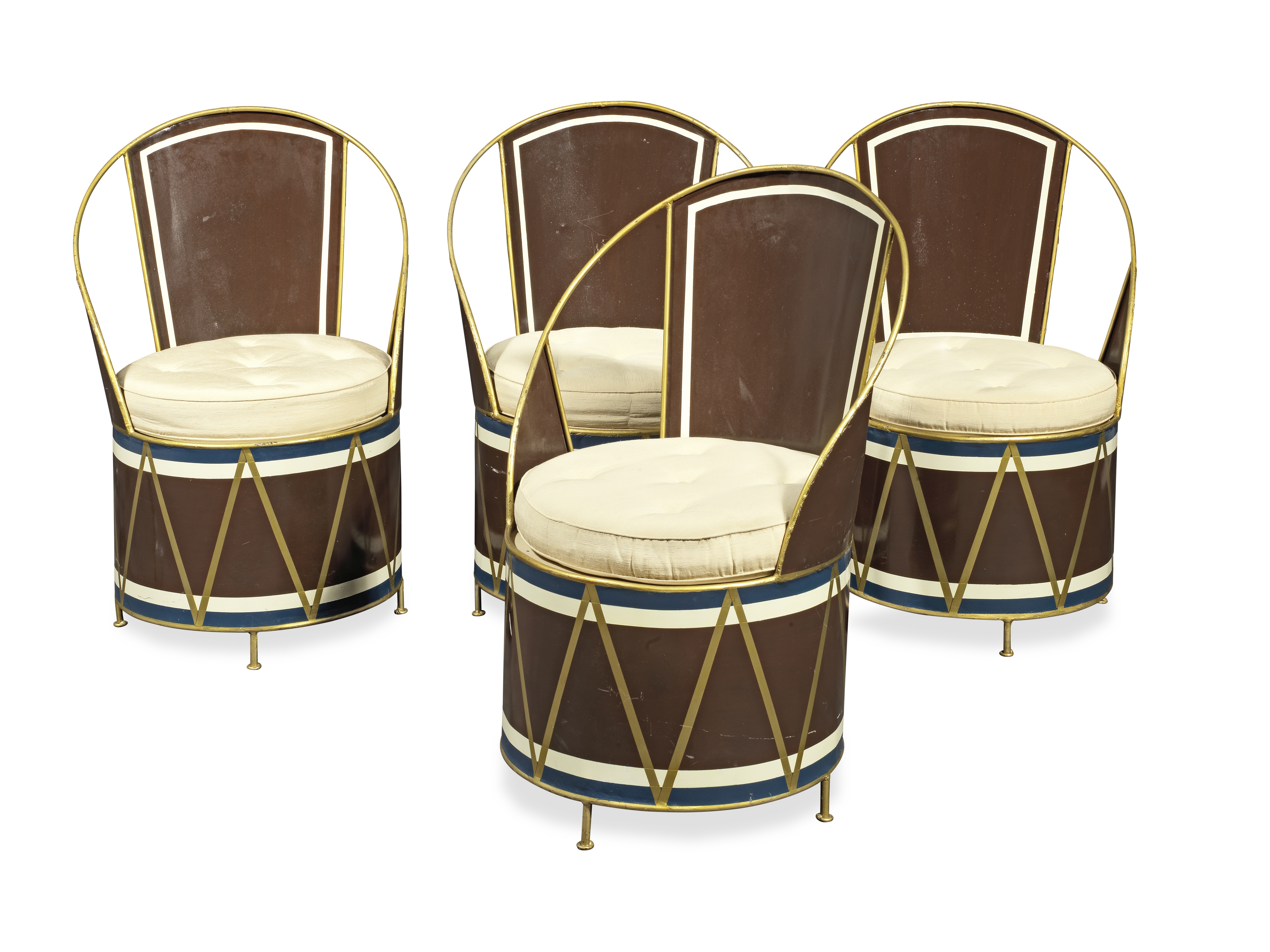 A set of four tole peinte 'drum' chairs after the model by Cecil Beaton (4)