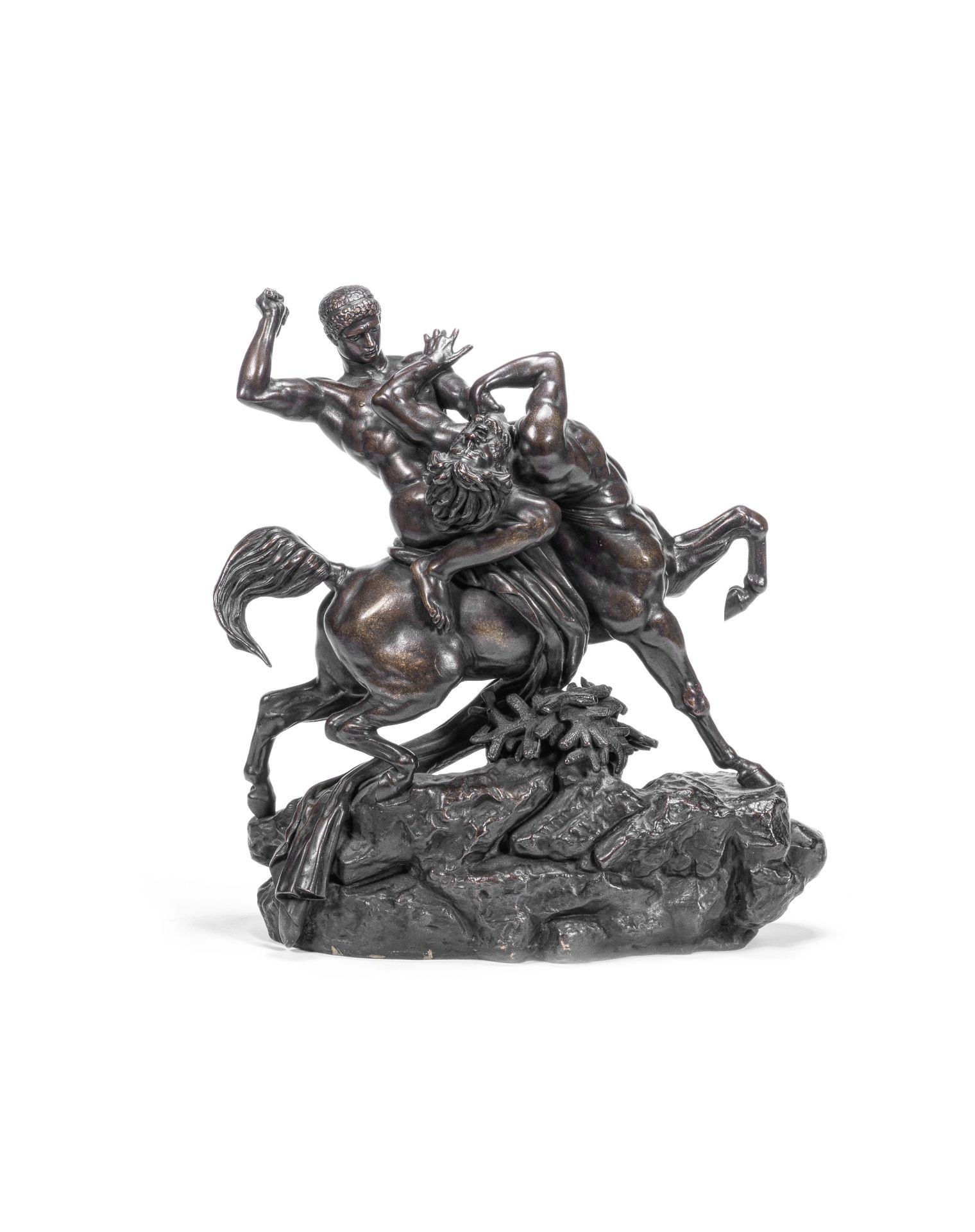 After Antoine-Louis Barye (French, 1795-1875): A late 19th century patinated bronze figural group...