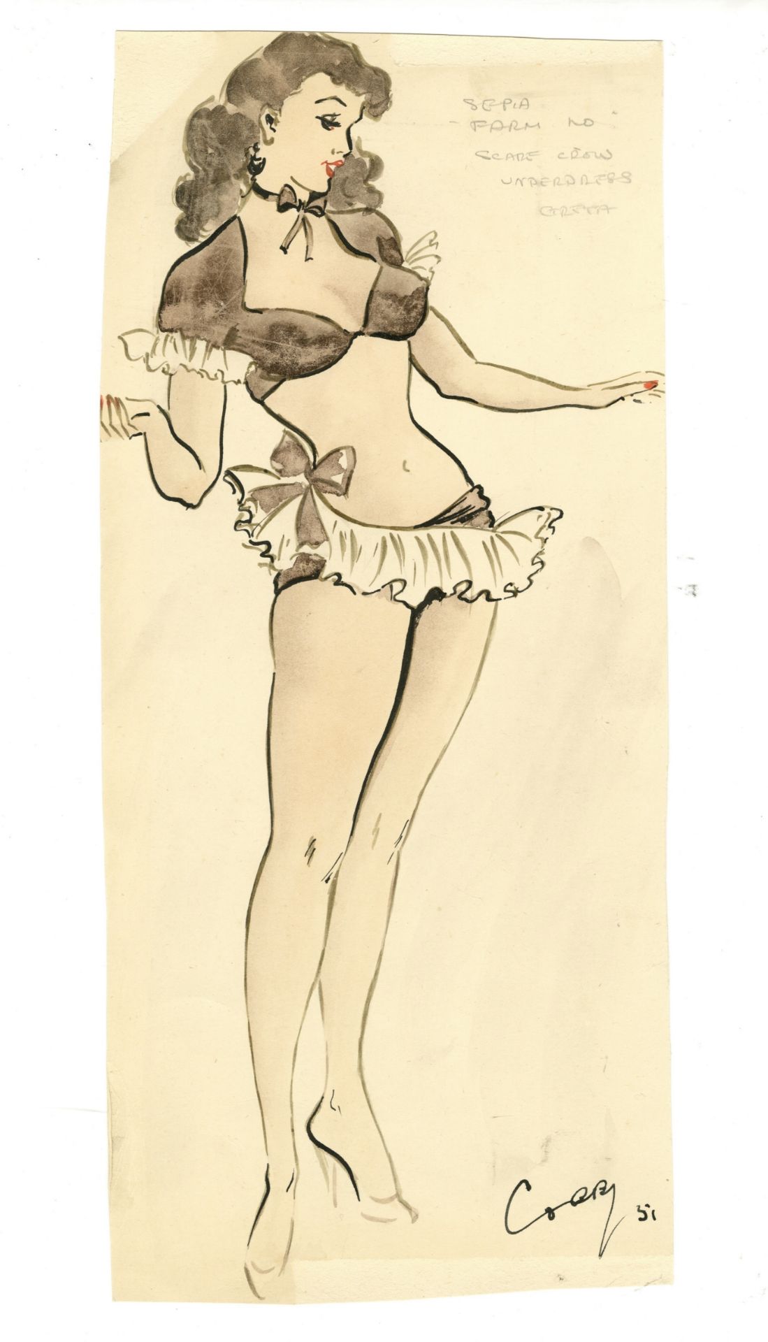 Ronald Cobb (British, 1907-1977): A signed original costume design of a Murray's Cabaret club sho...