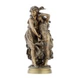 Attributed to Mathurin Moreau (French 1822-1912): A patinated bronze figural group of two young g...