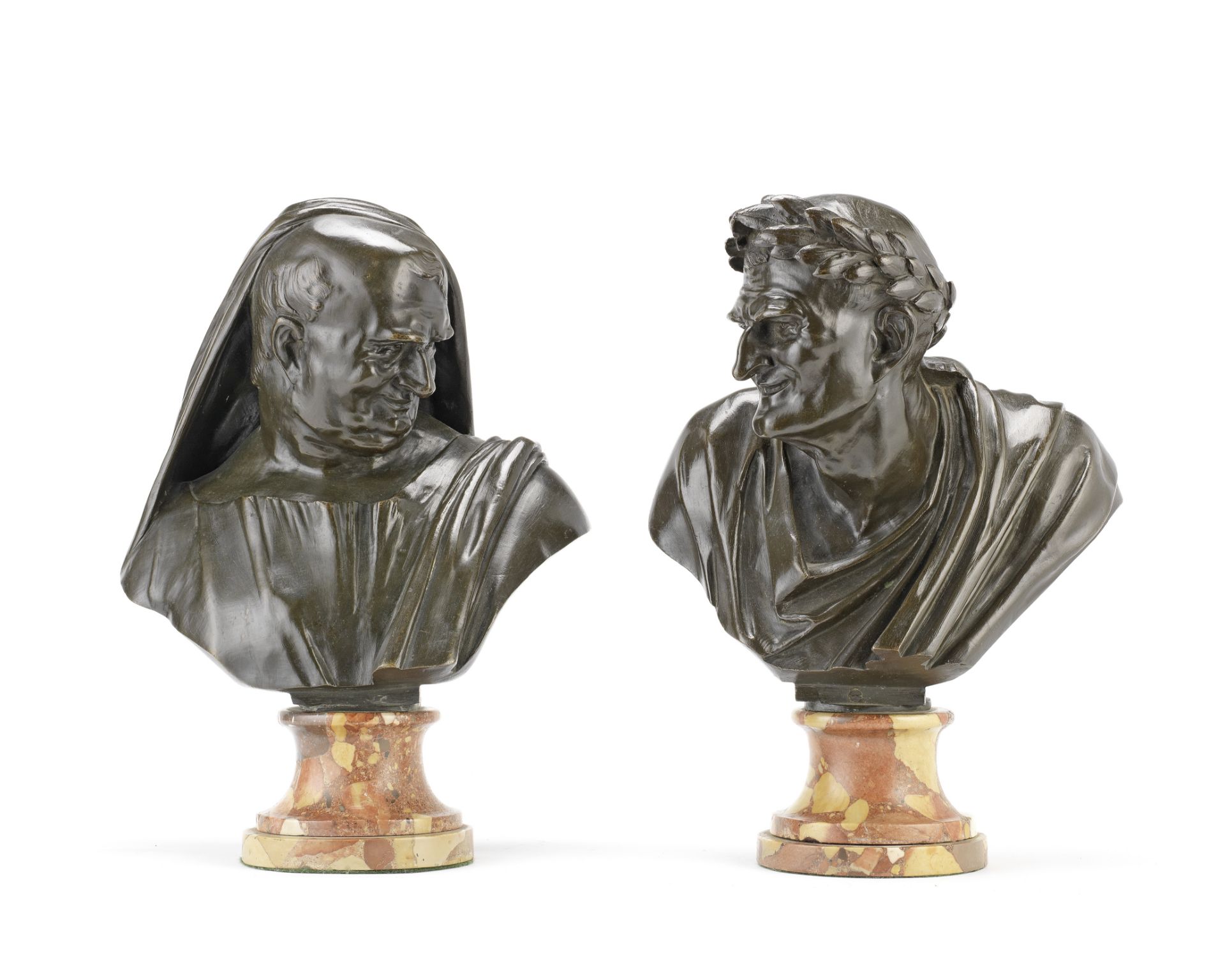 A pair of 19th century French patinated bronze busts of Dante and Charon (2) - Image 2 of 3