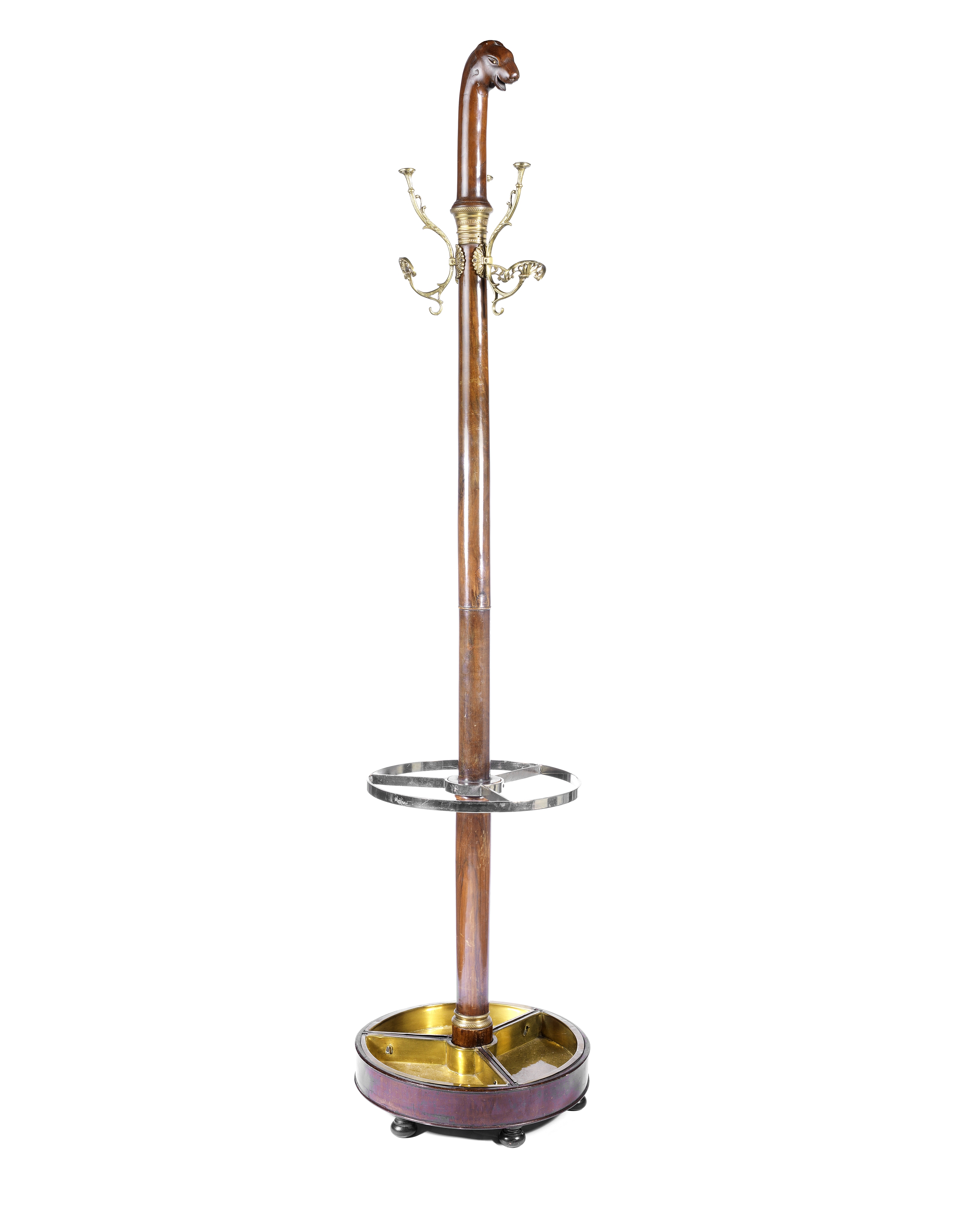 A late 19th century / early 20th century Empire revival mahogany and gilt brass hat stand