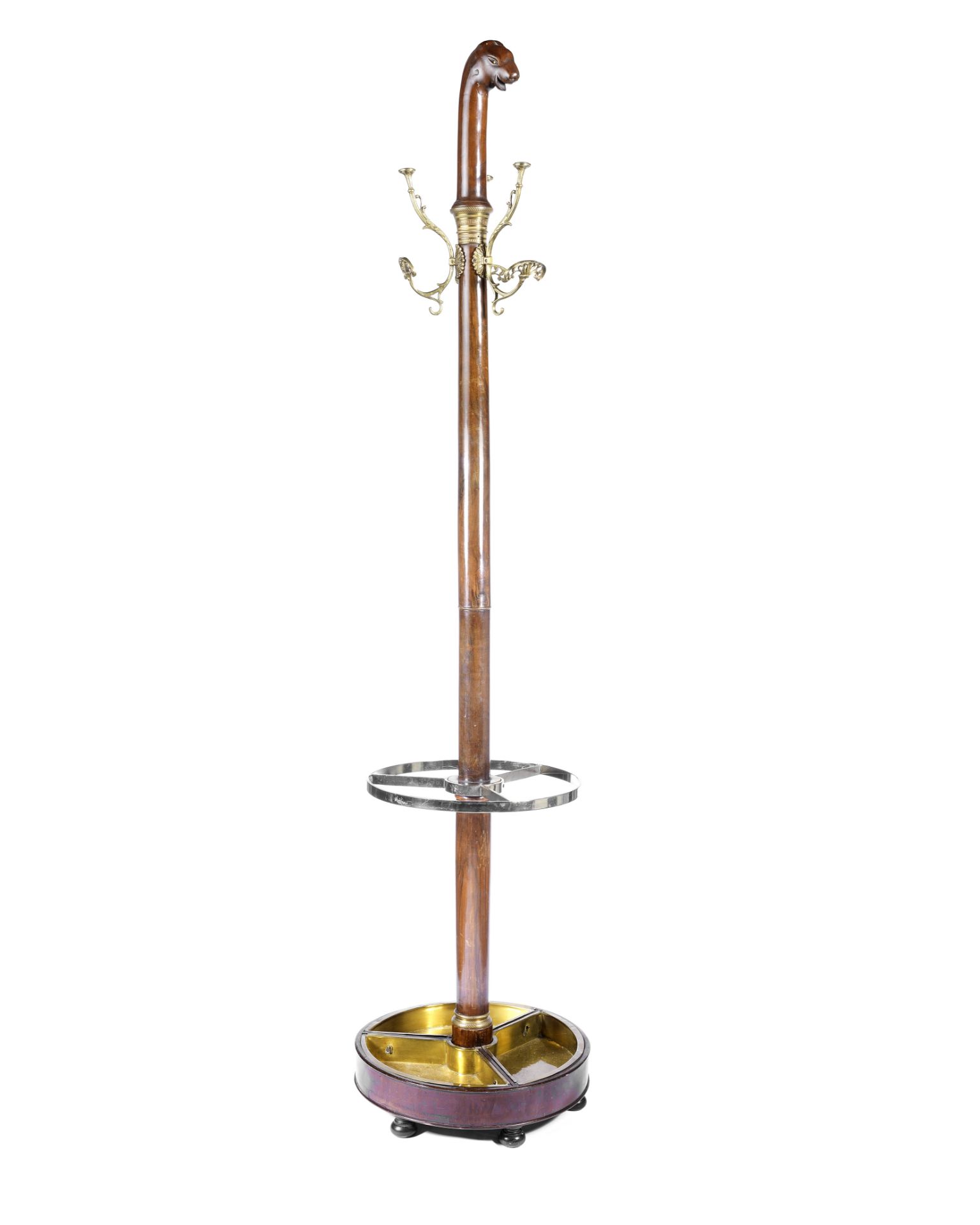 A late 19th century / early 20th century Empire revival mahogany and gilt brass hat stand