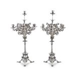 A pair of silver-plated seven-light candelabra unmarked, late 19th century (2)