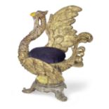 An Italian late 19th century giltwood, silvered and painted stool in the form of a phoenix probab...