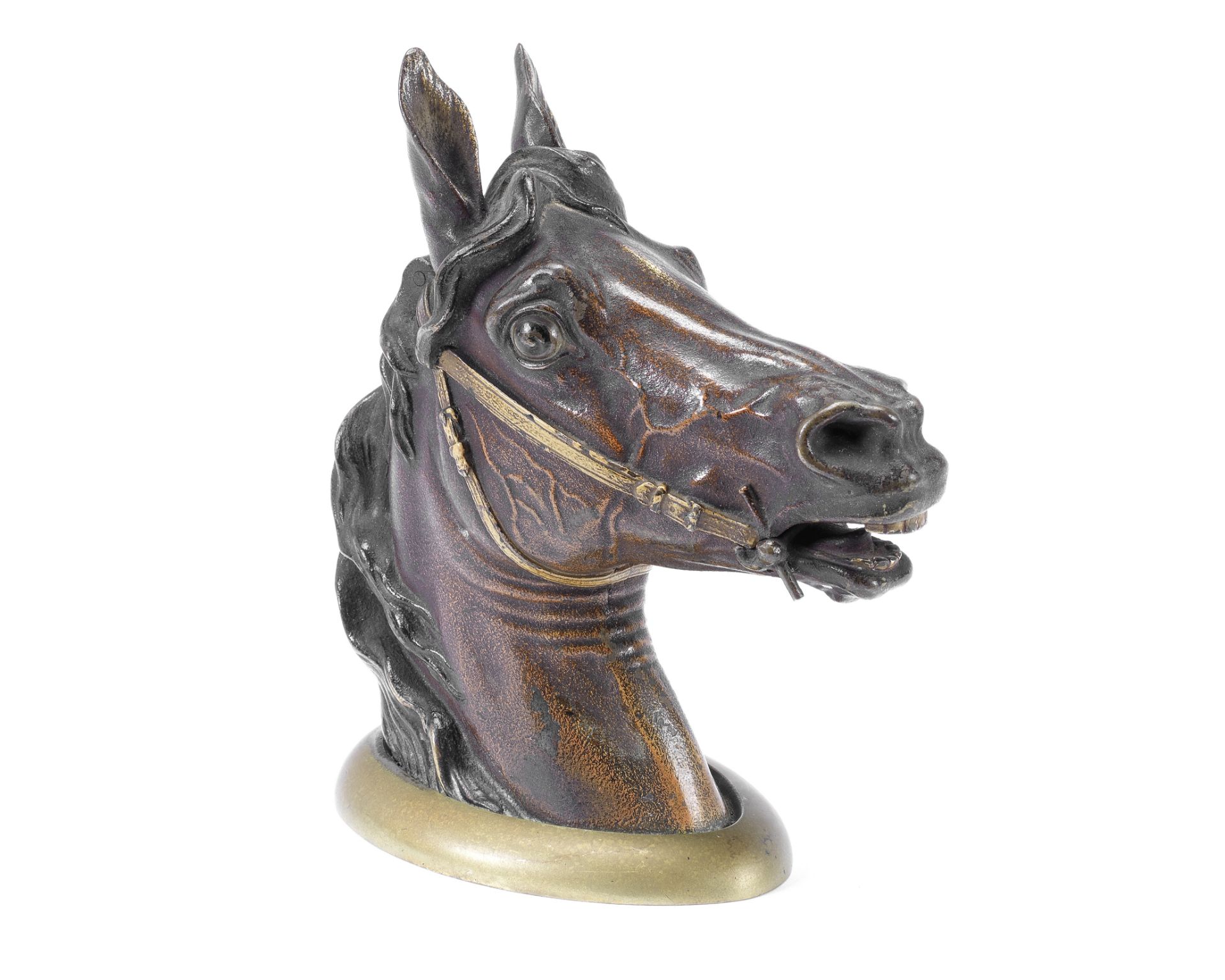 An early 20th century Austrian cold painted bronze equestrian inkwell formed as a horses head - Image 2 of 2