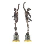 After Giambologna (Italian, 1529-1608): A pair of late 19th century patinated bronze figures of M...