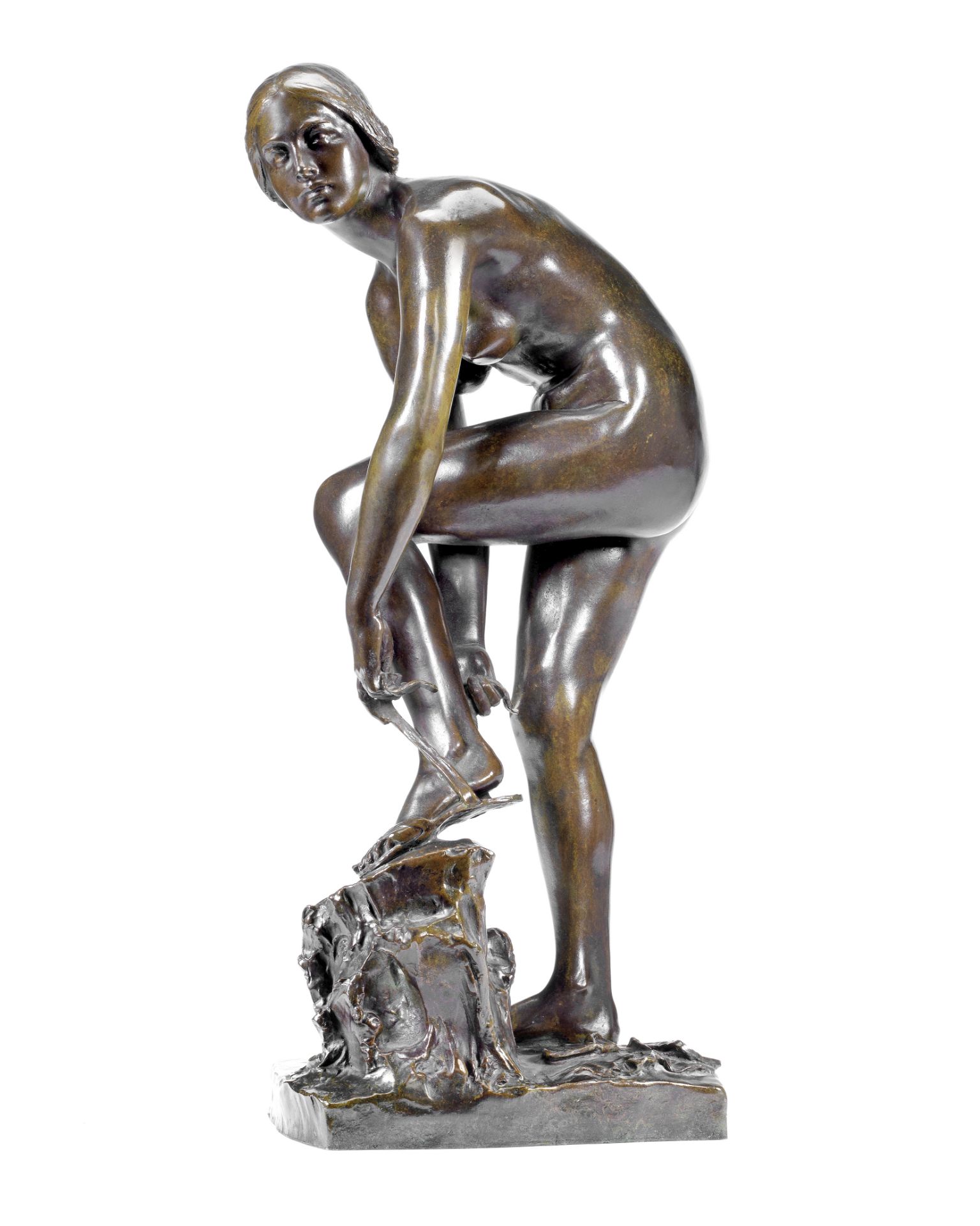 Sir William Hamo Thornycroft, British (1850-1925): A patinated bronze figure of 'The Sandal'