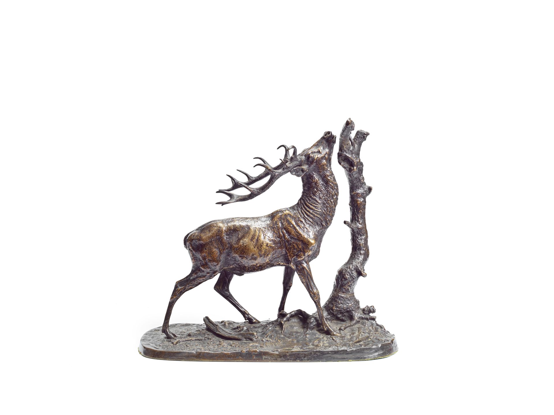 After Pierre Jules Mene (French, 1810-1879): A late 19th century patinated bronze of 'Cerf &#192;...