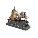A late 19th century French bronze and marble mantel figural clock the movement stamped Vincenti