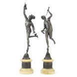 After Giambologna (Italian, 1529-1608): A pair of early 20th century patinated bronze figures of ...