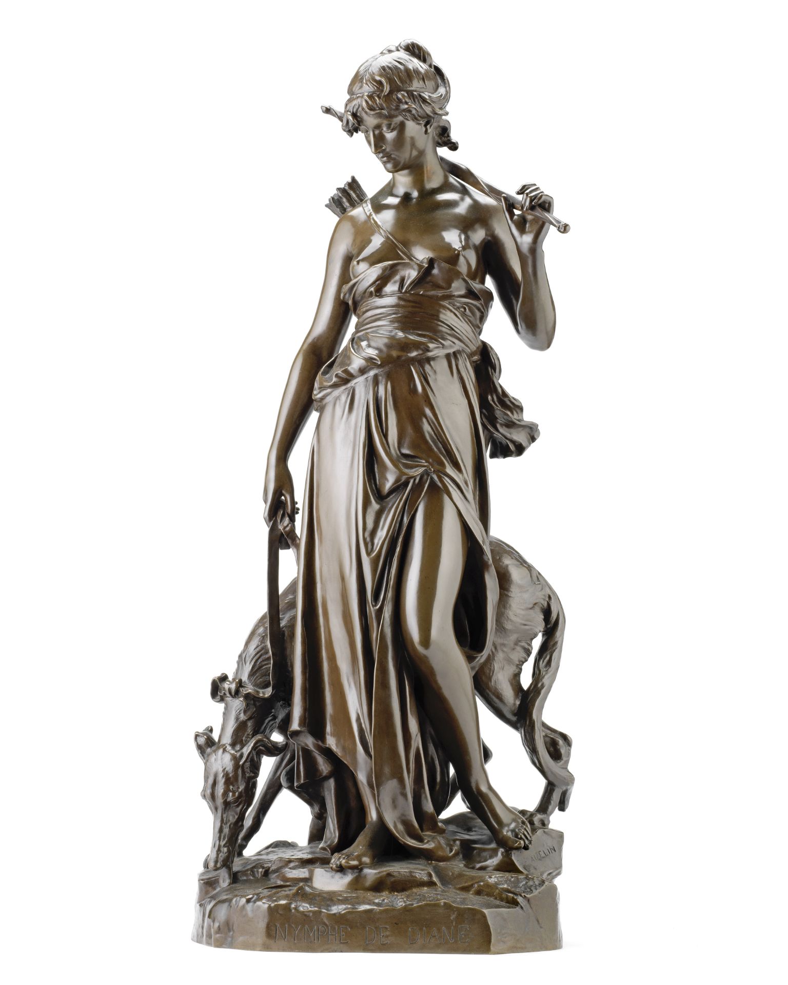 Eugene-Antoine Aizelin (French, 1821-1902): A bronze figure of 'Nymphe de Diane'