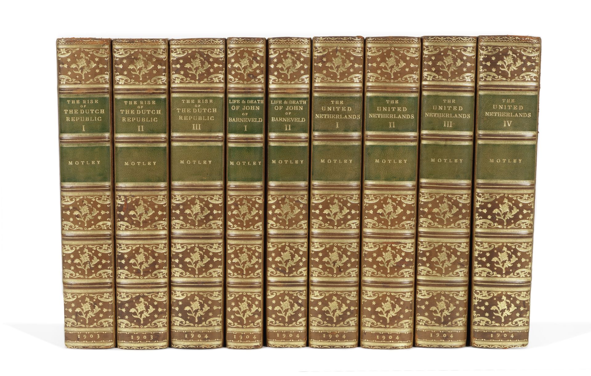 BINDINGS MOTLEY (JOHN LOTHROP) The Works, 9 vol. (complete, comprising: The United Netherlands, 3...