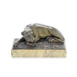A mid 19th century 'Grand Tour' type patinated bronze and marble model of a recumbent hound