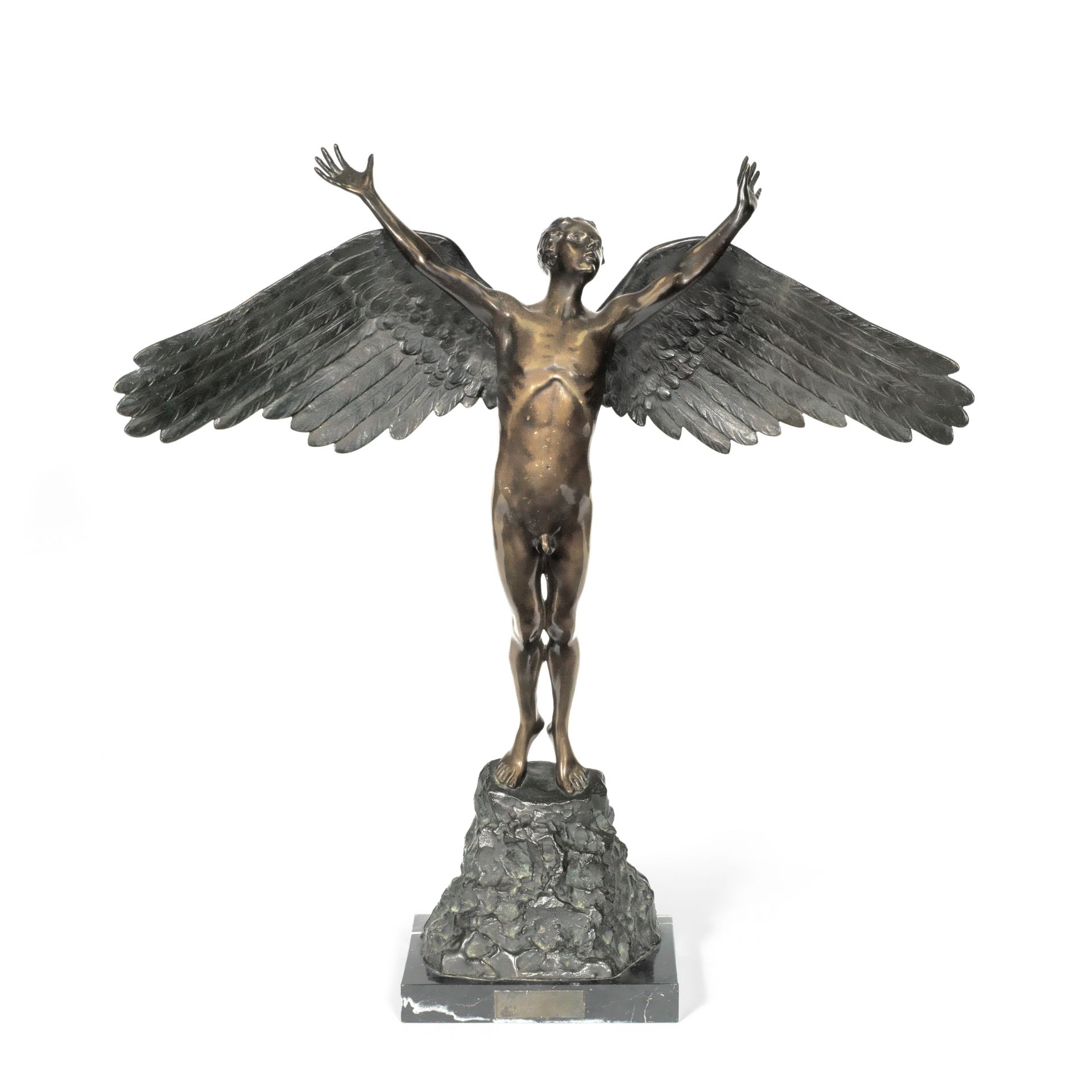 A 1930s Austrian or German patinated bronze figure of Icarus signed Furst with contemporary prese... - Image 2 of 2