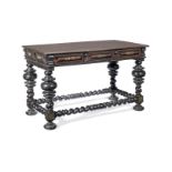 A Portuguese 19th century hardwood and ebony centre or side table possibly incorporating some ear...