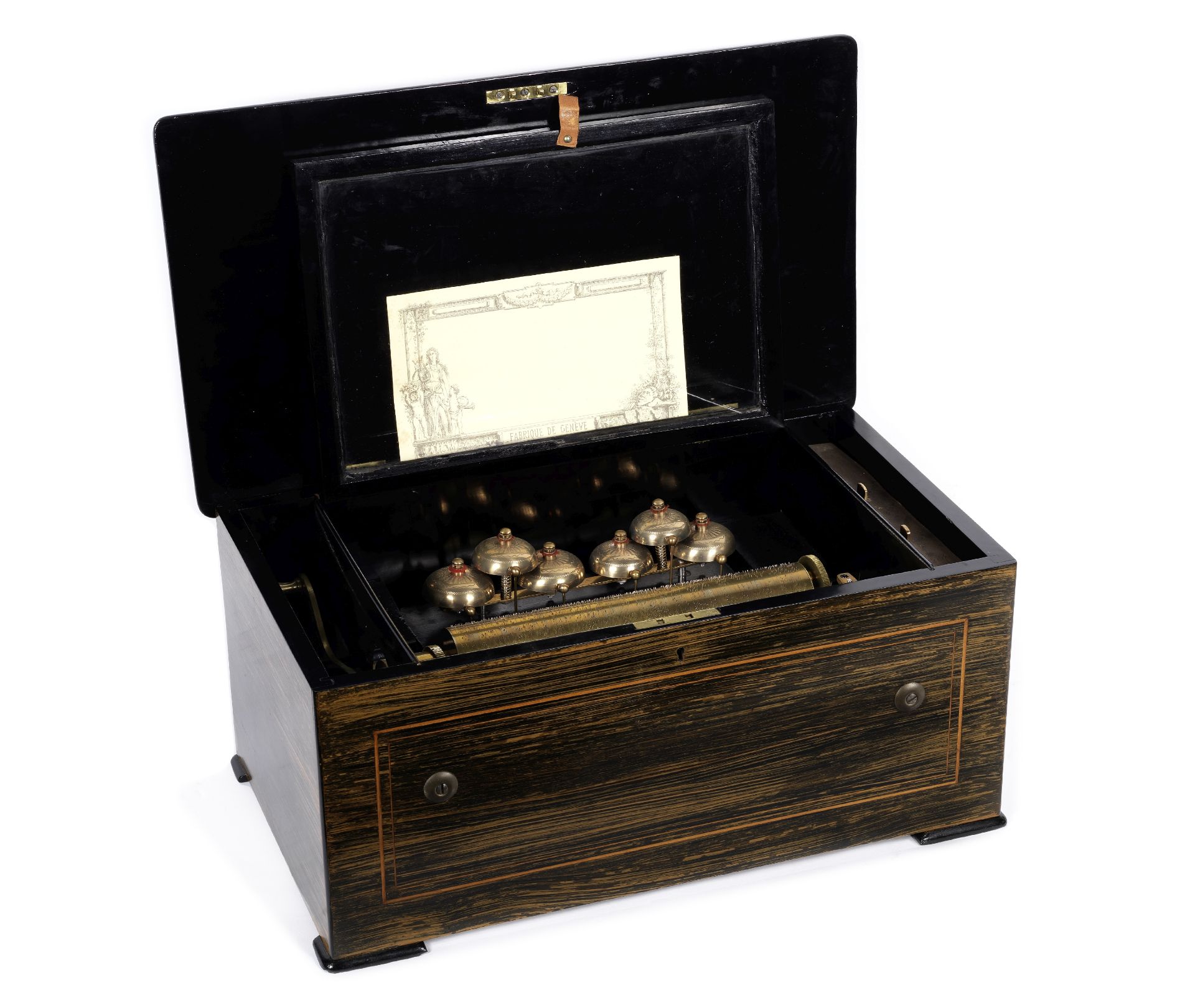 A bells-in-sight cylinder musical box, Swiss, circa 1880,