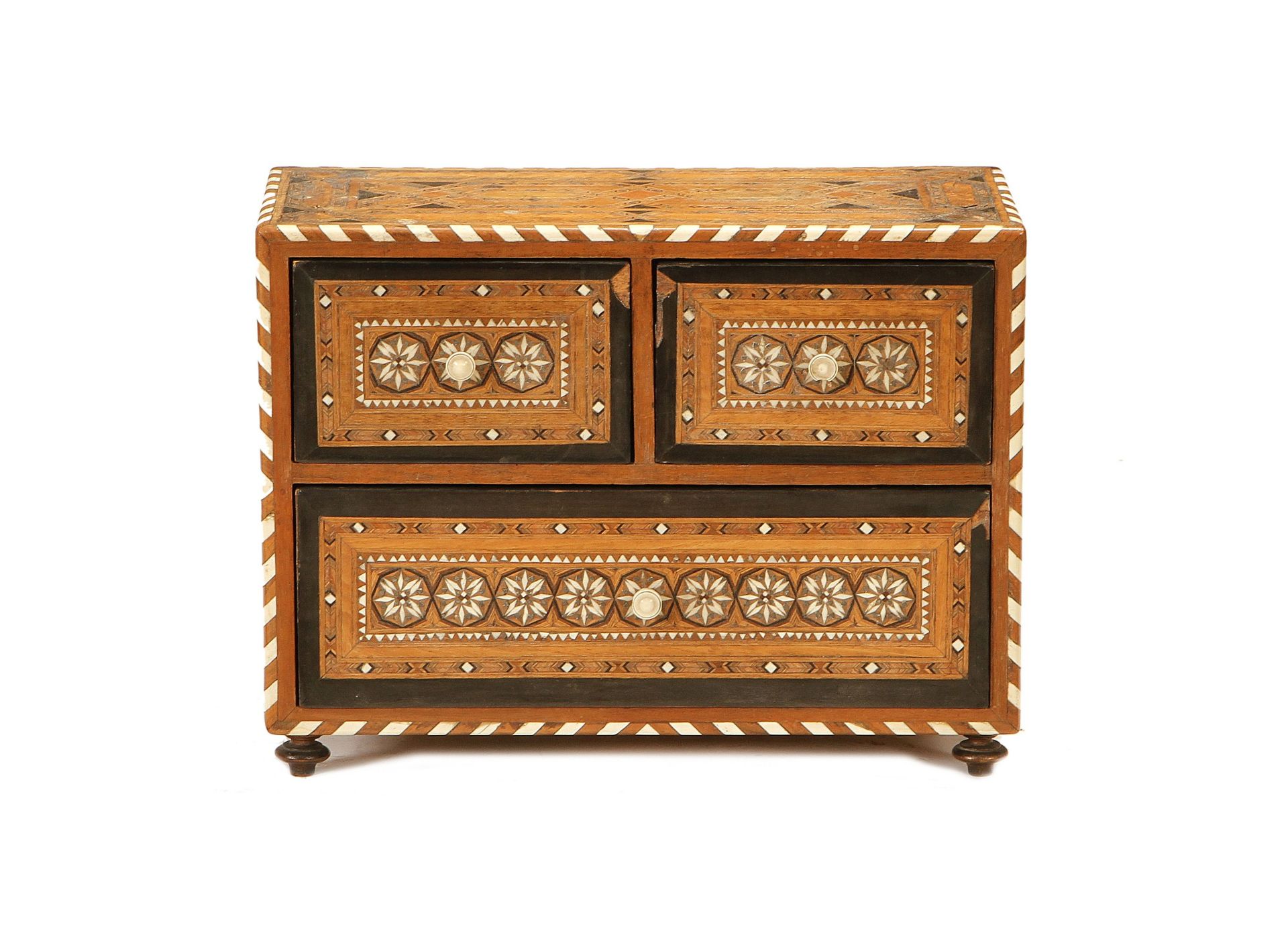 A 'Cairo-ware' parquetry, bone and wood inlaid table cabinet