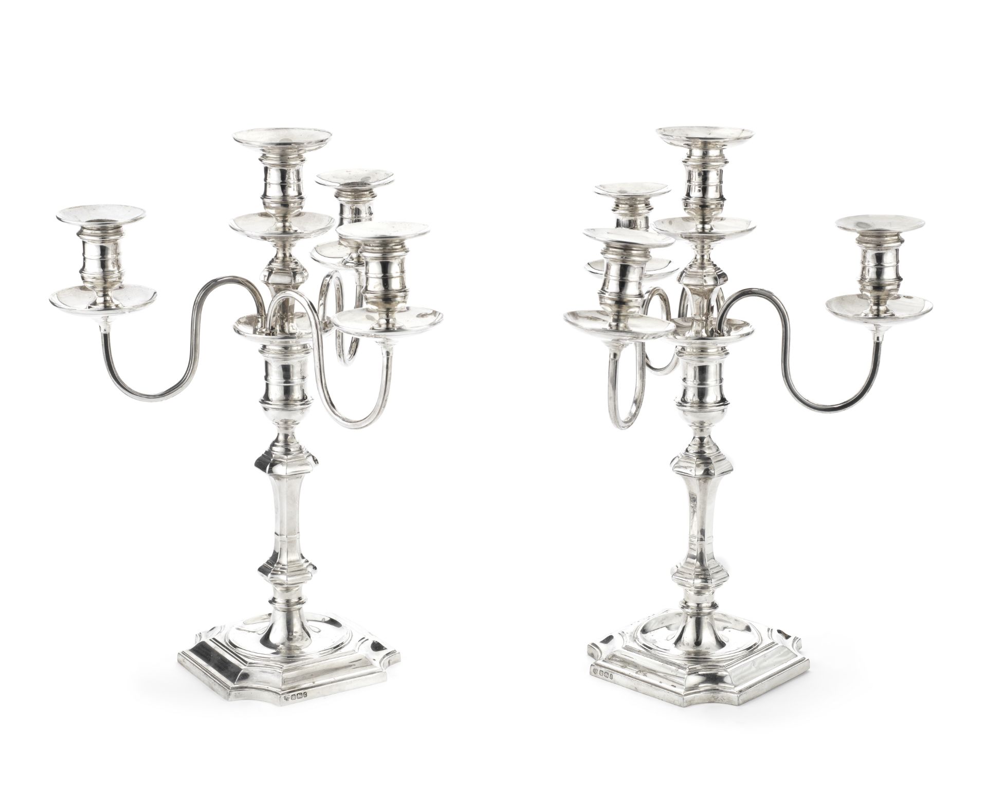 A pair of Victorian silver four-light candelabra Hawksworth, Eyre & Co Ltd, Sheffield 1895 (2)