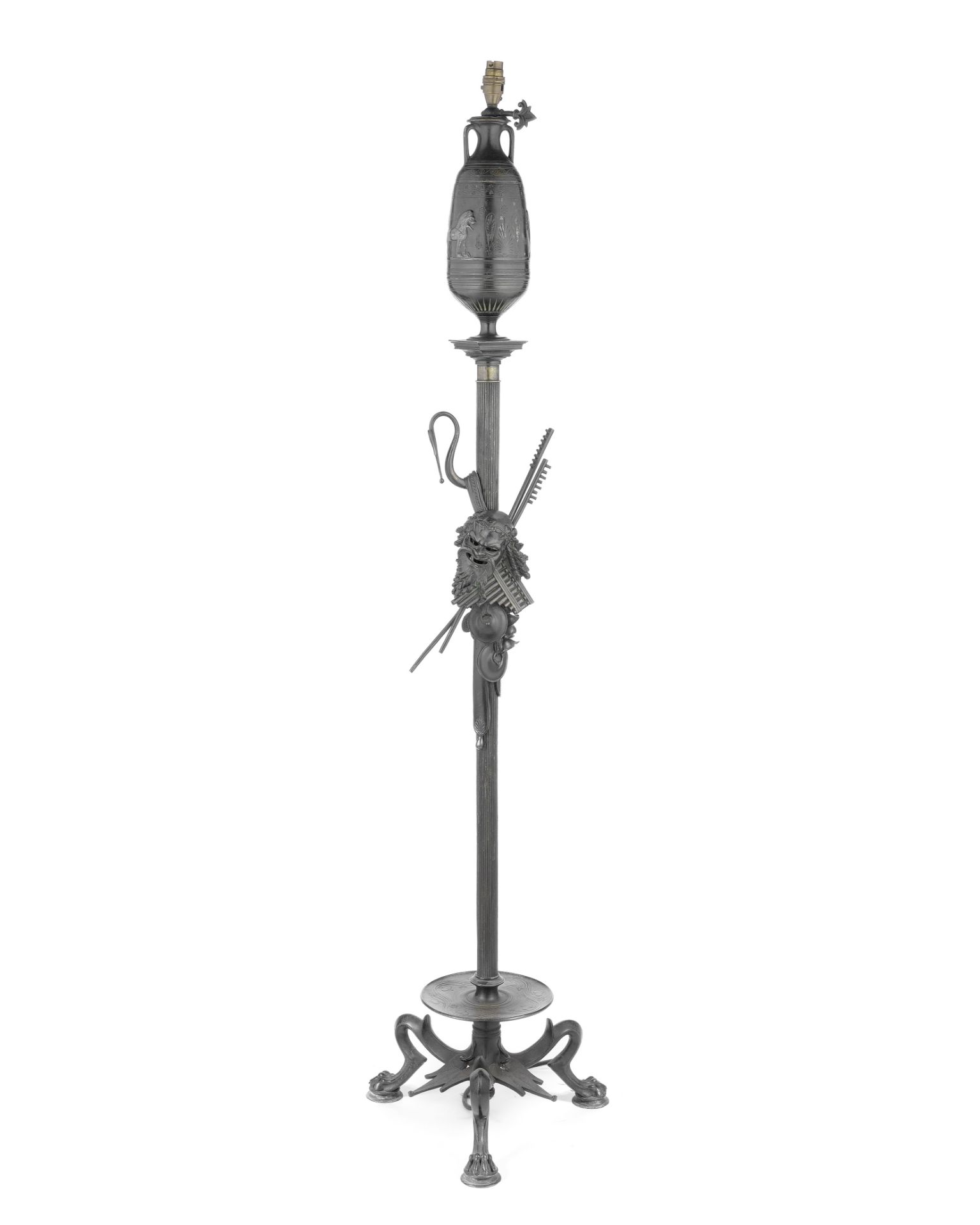 A late 19th patinated bronze floor standing lamp standard in the neo-grec style - Image 2 of 2