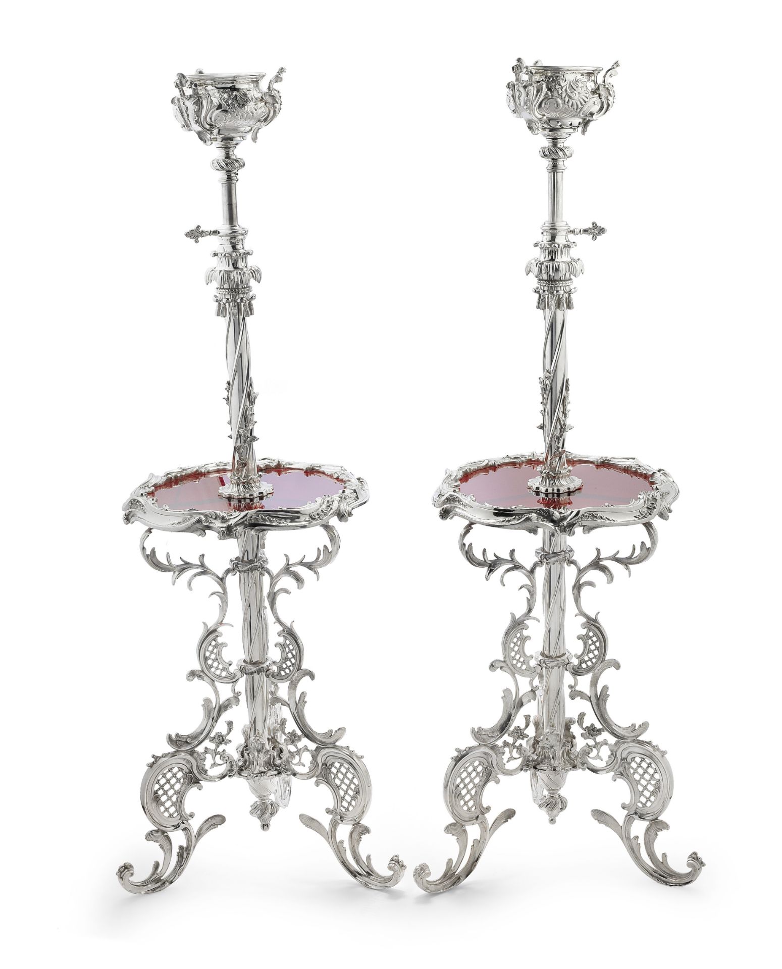 A pair of silver-plated floor lamps late 19th / early 20th century, stamped 'PATENT' (2)