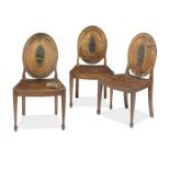 A set of three late 18th/early 19th century elm and beech hall chairs together with a Tushingham ...
