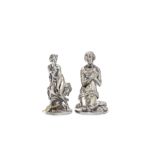 After Jean Louis Nicolas Jaley (French, 1802-1866): Two 19th century silvered bronze figures of n...
