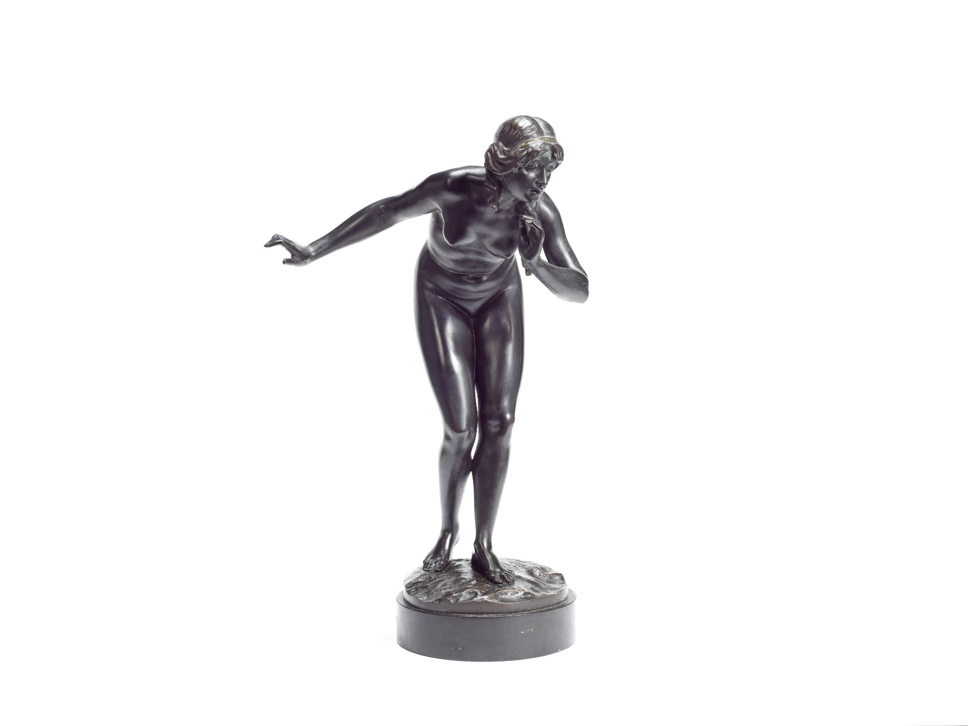Martin G&#246;tze (German 1865-1931): A patinated bronze figure of 'Die Stille ('The Quiet)'
