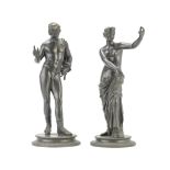 After the antique: A late 19th century Italian patinated bronze figures of Narcissus together wit...